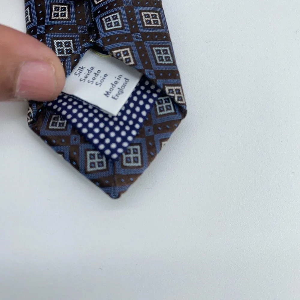 Eton Tie Men One Size Black Blue Patterned Professional Necktie England Made NWT